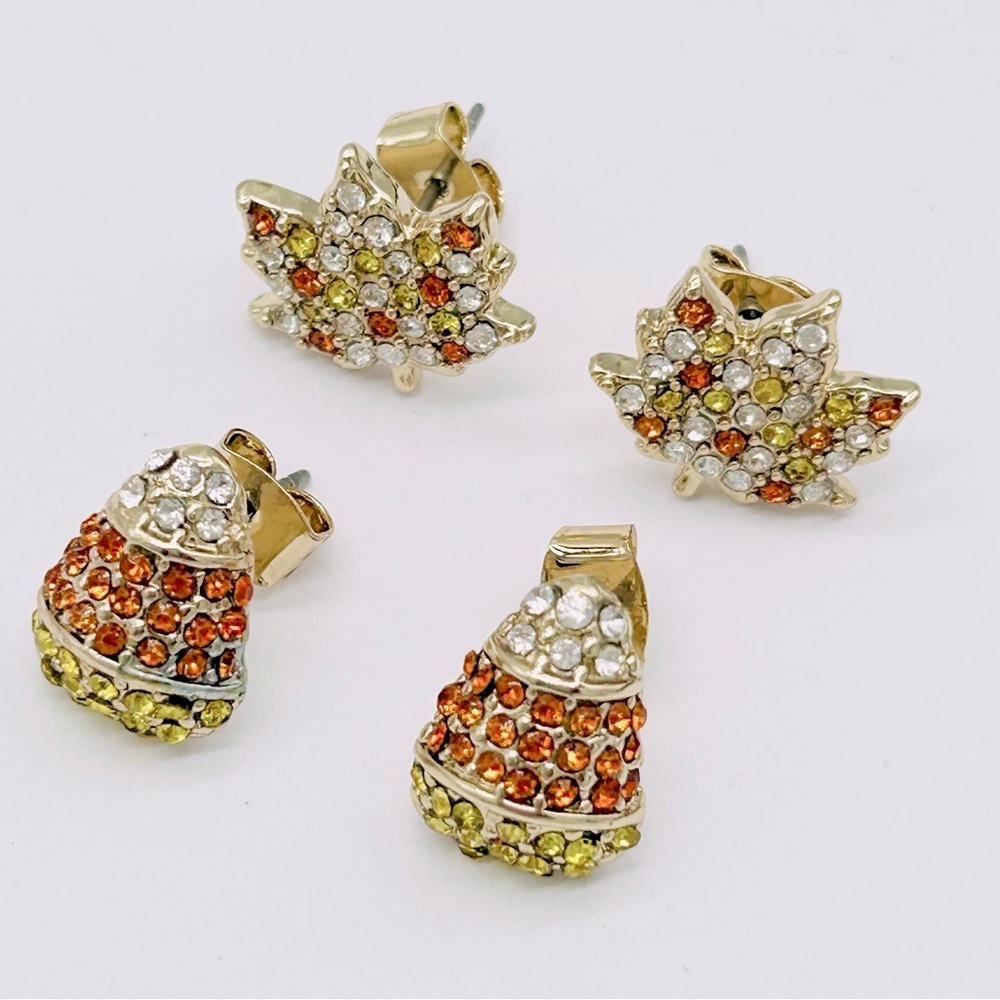 J. Crew Two Pair Fall Earrings Leaf Candy Corn